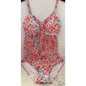 New Floral Tankini Swimsuit High Waisted 2 Piece Size L Retro Cottagecore